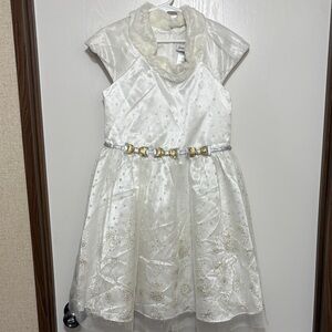 Jona Michelle Girls Dress Sz 7 Off White Princess Formal Flower Girl Faux Fur